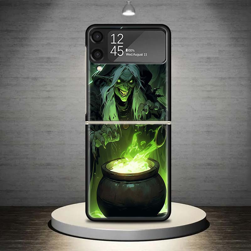 Halloween Moon Witch Horror Phone Case For Samsung Galaxy Z Flip 7 6 5 4 3 5G Shockproof Cover Z Flip7 Flip6 ZFlip5 Flip3 Flip4