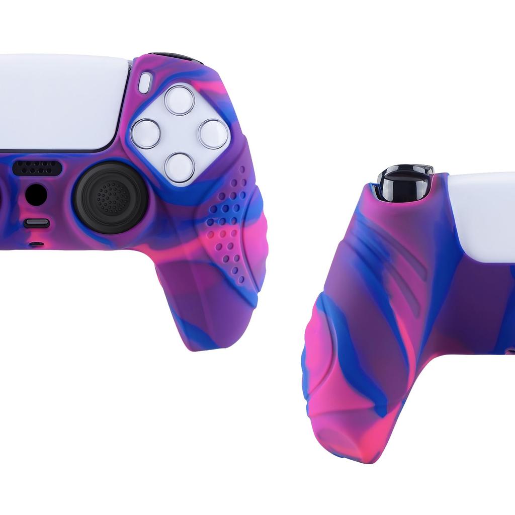 eXtremeRate PlayVital Protective Cover for Cover for Ps5 with Stick Cap Purple Ps5, Controller, [pink & & Blue]