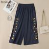 ZANZEA Damen Lässige Elastische Taille Lockere Geblümte Cropped-Hose