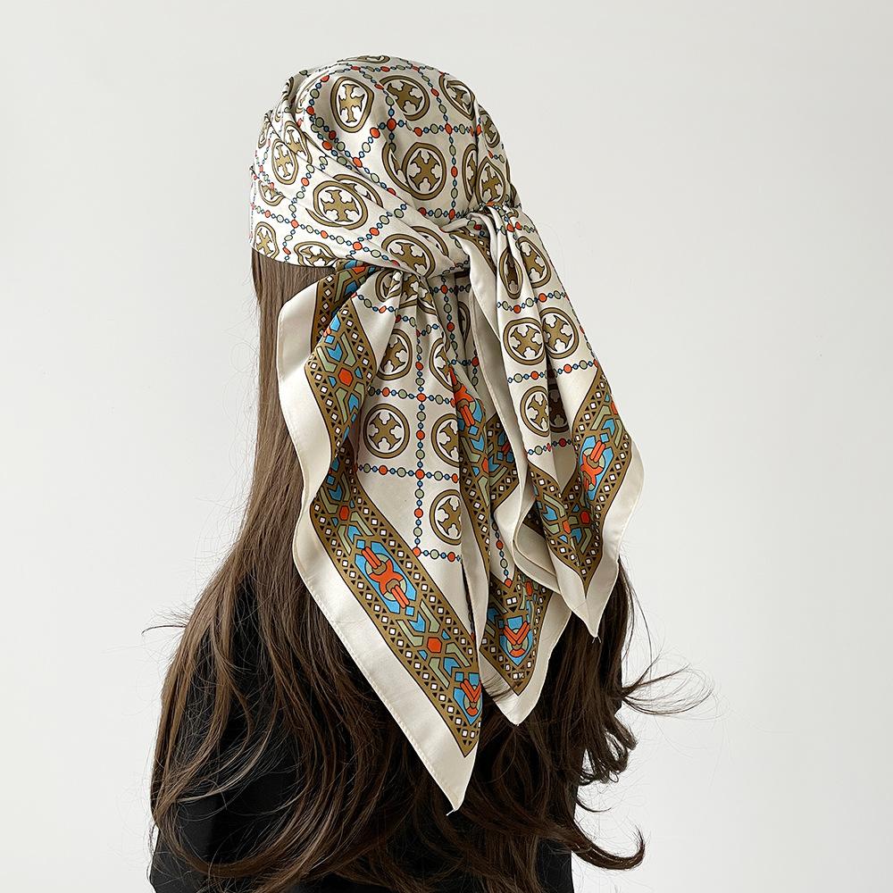 New European and American Big Scarf Scarf for Women  Versatile Classic Fashionable Twill Printed Sun Protection Commuter Scarf