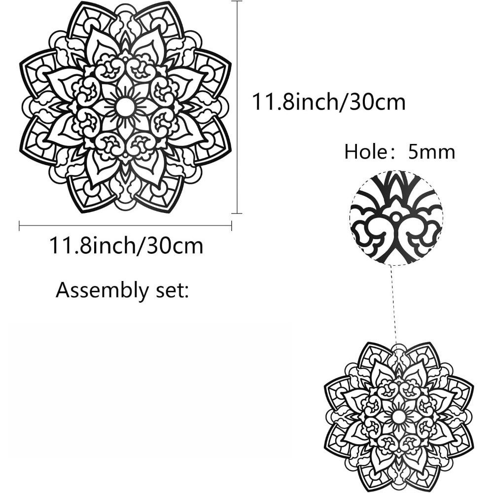 Черное Металлическое Цветочное Настенное Искусство Мандала Декор с Лазерной Вырезкой для Сада Спальни 11,8x11,8 Дюйма 12in чёрный
