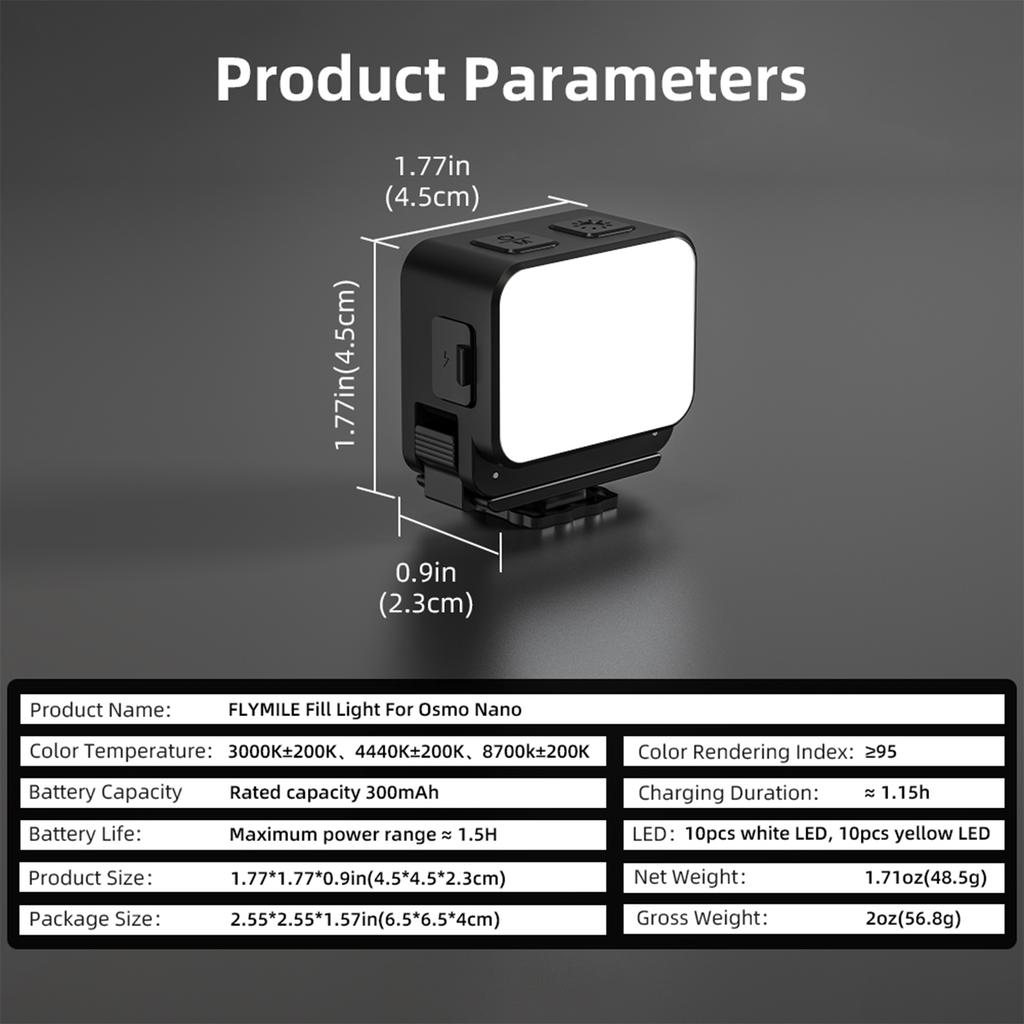 Magnetic LED Camera Light 3 Color Temperatures Mini Photography Vlogging Light 4-Level Dimming for DJI Osmo Nano Accessories