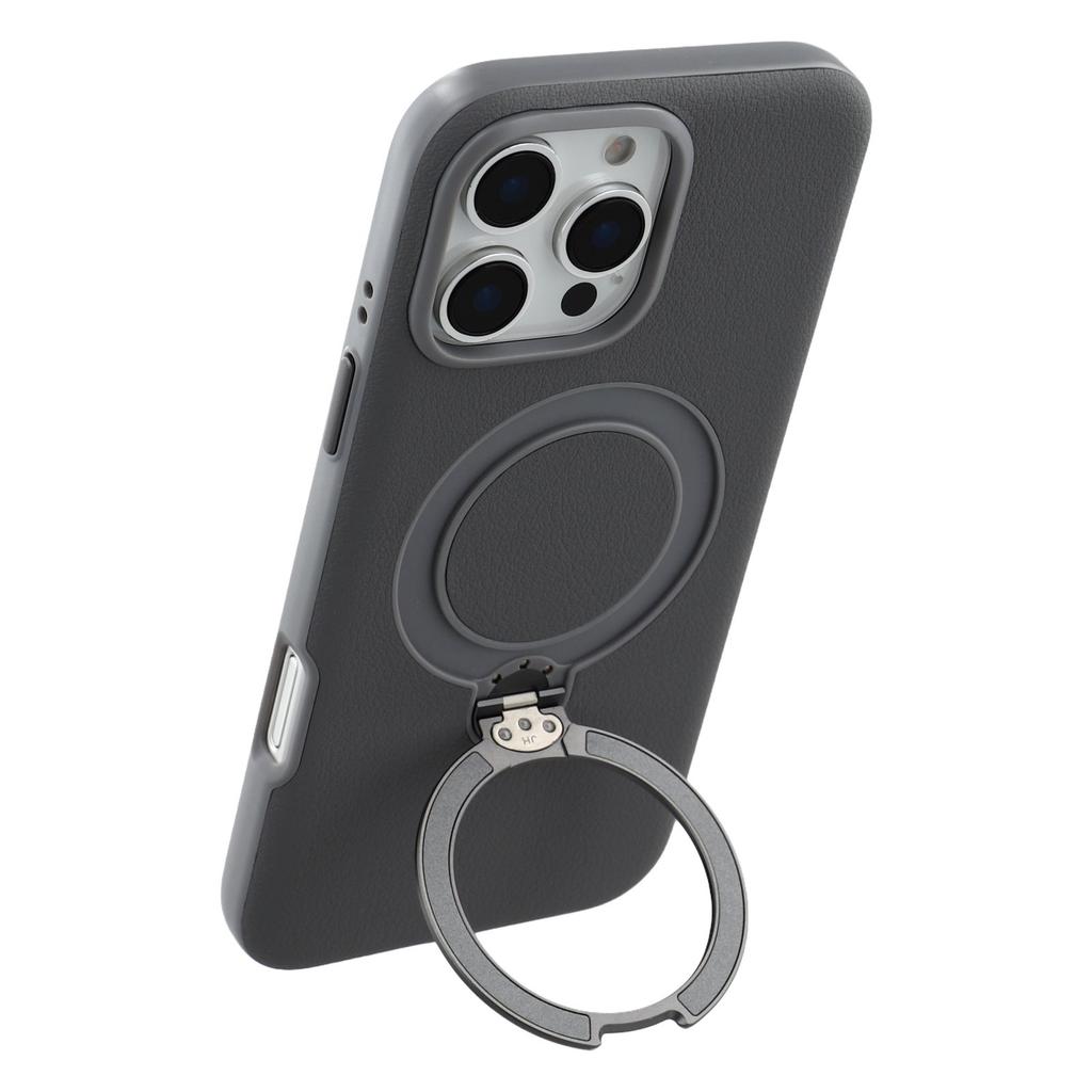 KIGC For iPhone 16 Pro Max Magnetic Case PC+PU Kickstand Phone Back Cover with Soft Lining