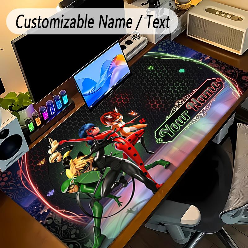 Large Mouse PadMiraculous Ladybug Custom Name Text Personalized Desk Mat Non Slip Gaming Pad