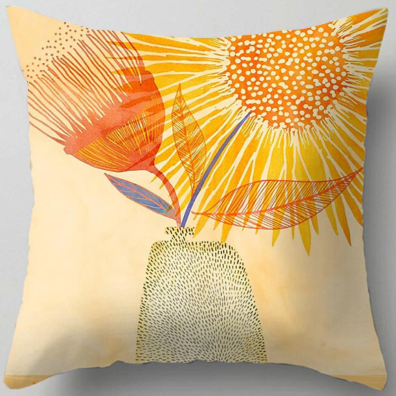 Blue Flower and Leaf Pattern Nordic Style Living Room Sofa Office Cushion Cover Home Decor Waist Pillow
