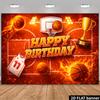 Basketball Birthday Party Banner Backdrop, Fire Basketball Backboard Gold Trophy Jersey 11, Polyester, Photo Wall Decor