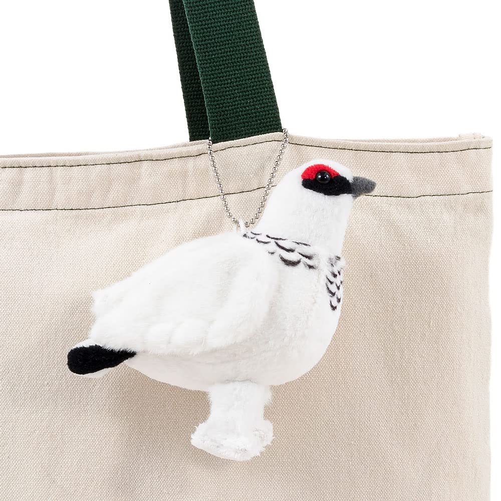 [COLORATA] Colorata Plüschmaskottchen - Japanisches Felsenhuhn (Wintergefieder) (Realistische Vogelkette enthalten) Niedlicher Vogel Schlüsselanhänger Puppe Geschenk