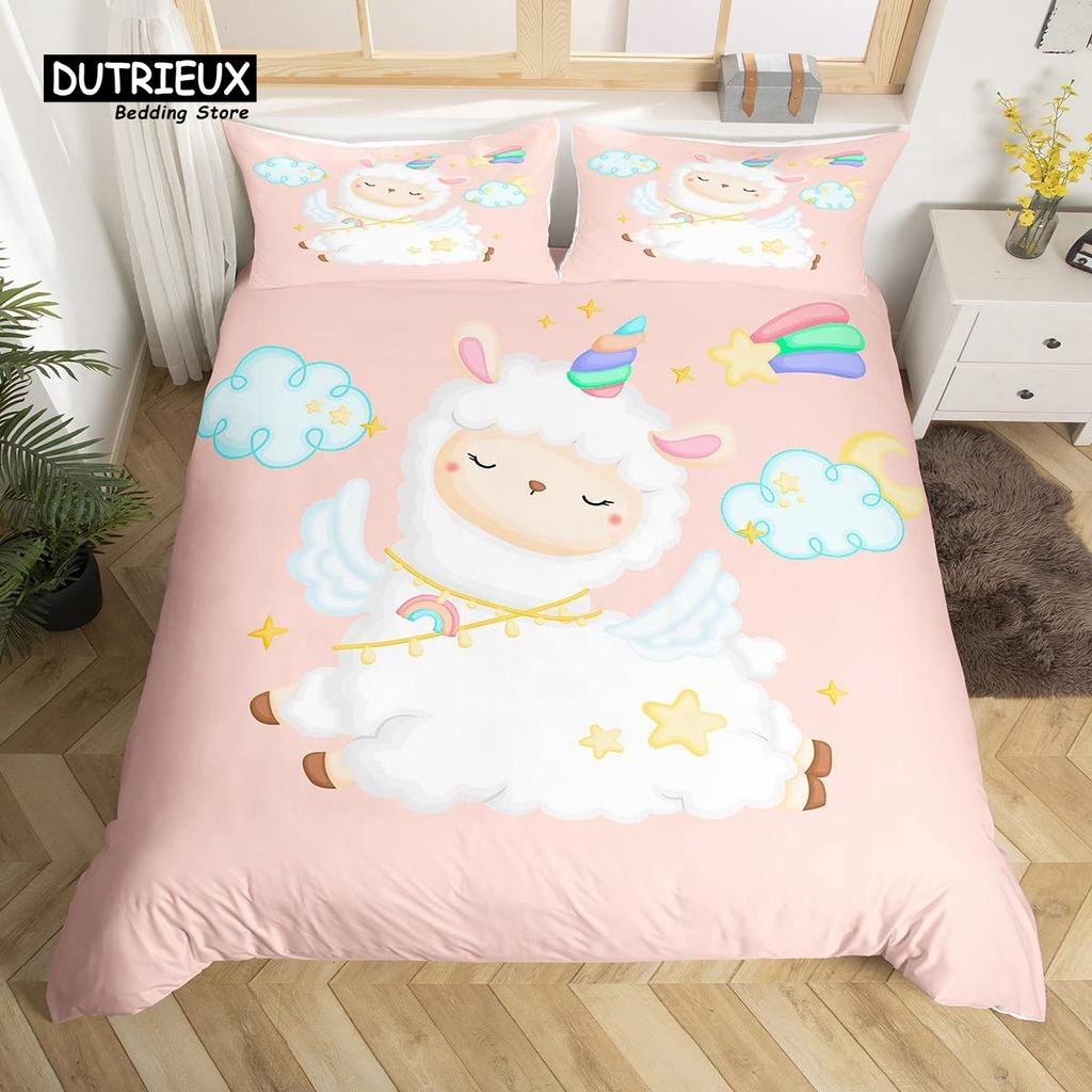Cartoon Sheep Farm Animals Duvet Cover Set, Butterfly Princess Bedding Set, Soft Comfortable Breathable Duvet Cover