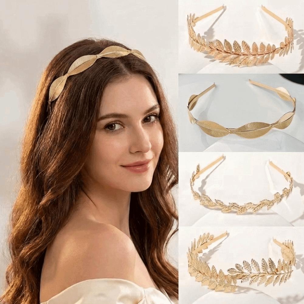 Elegant Women Tiara Golden Leaf Headdress Baroque Bridal Wedding Hair Jewelry Bridal