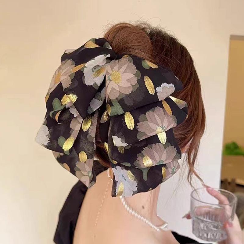 Elegant Autumn French Retro Floral Bow Hairpin for Women