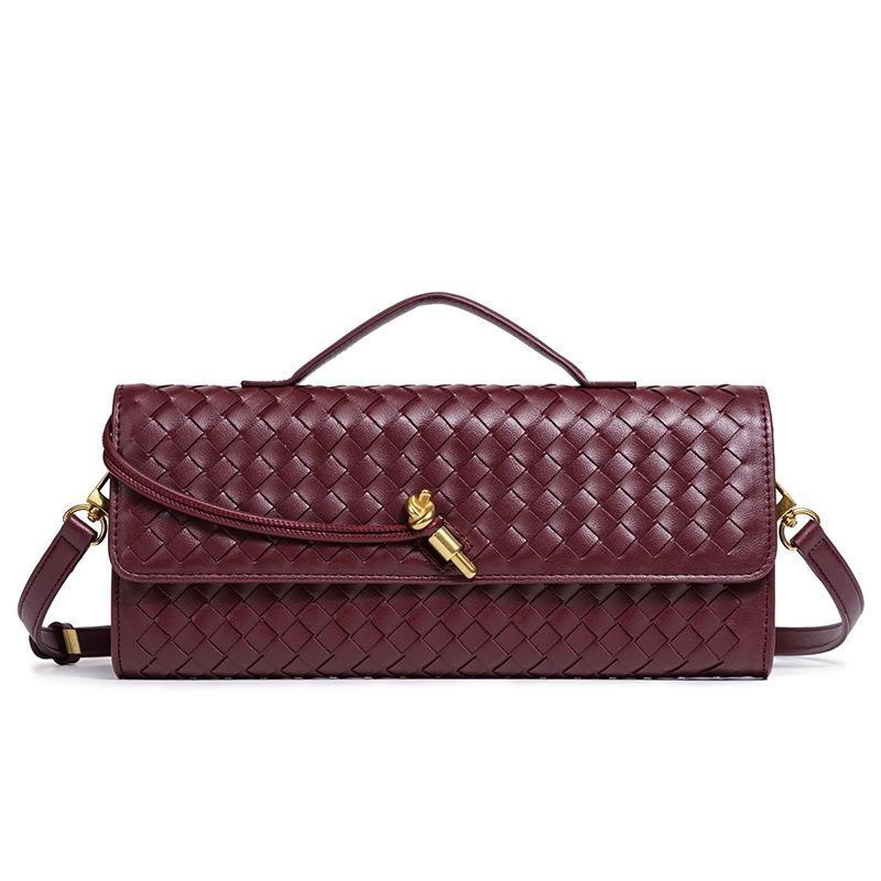 [] Niche Woven One-shoulder Baguette Bag, Horizontal Clutch Bag, Women's Oblique Span Bag