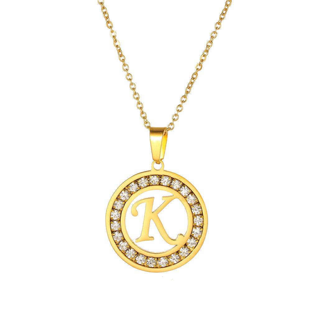 New Initial Letter Name Pendant Female Gold Color Stainless Steel A-Z Alphabet Round Necklace for Women Jewelry Gift