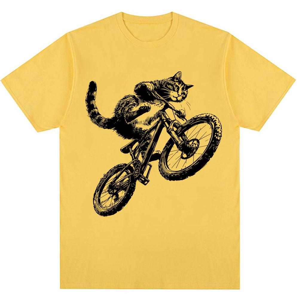 Funny Kitten Cat Riding Bicycle Meme Graphic T-shirts Men Women 90s Vintage T Shirt Oversized Cotton Tee Shirts