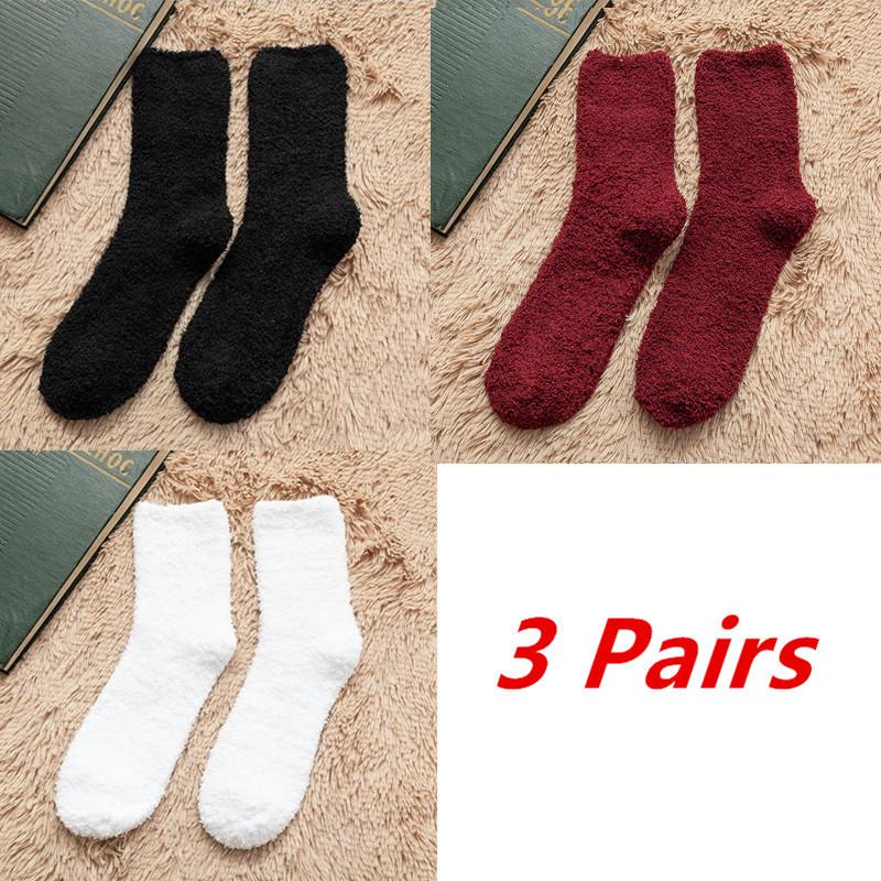3 Pairs Lot Winter Warm Thicken Fluffy Socks Men Soft Elastic Coral Velvet Towel Sock Unisex Thermal Cozy Floor Sleeping Socken