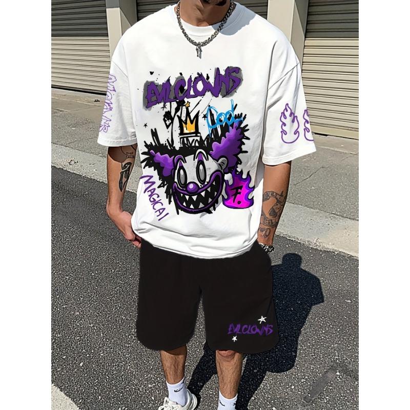 2025 summer new men s suit casual fashion men s and women s printed T-shirt street hip hop short sleeve shorts men s clothing XS