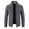 Mens Stand Collar Fleece Lined Solid Loose Knit Zip Up Long Sleeve Sweater Cardigan Coat