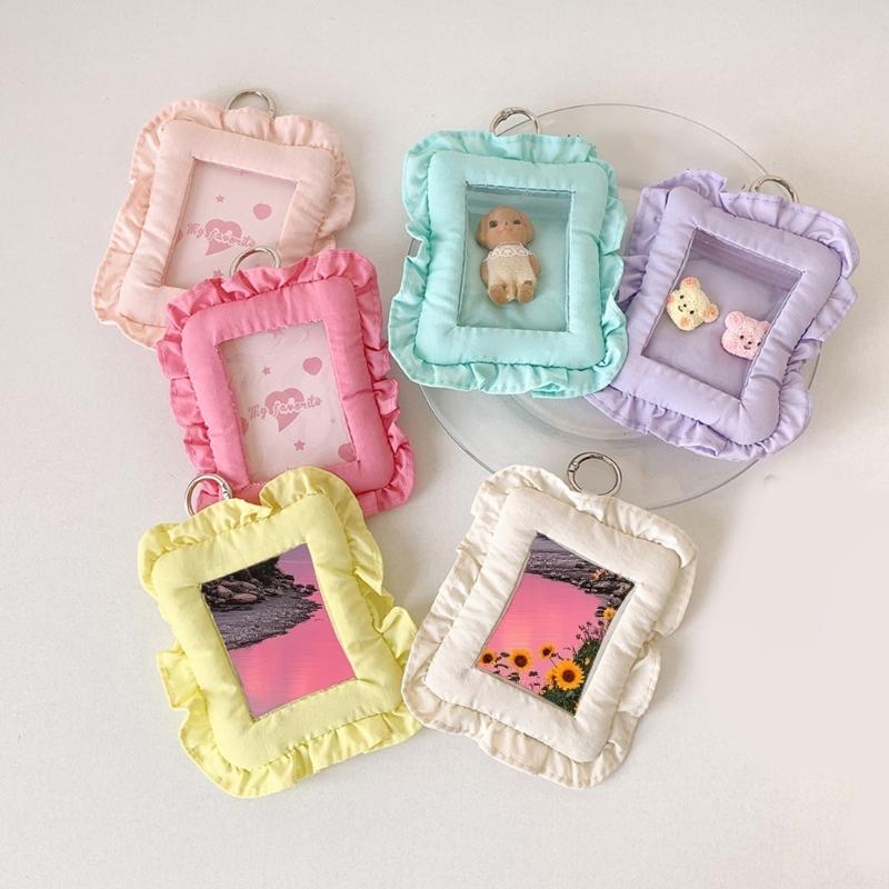 Cute Cloth Pillow Photo Holder Keychain For 3 Inch Photocard Cards Portable Wall Decoration Travel Accessory
