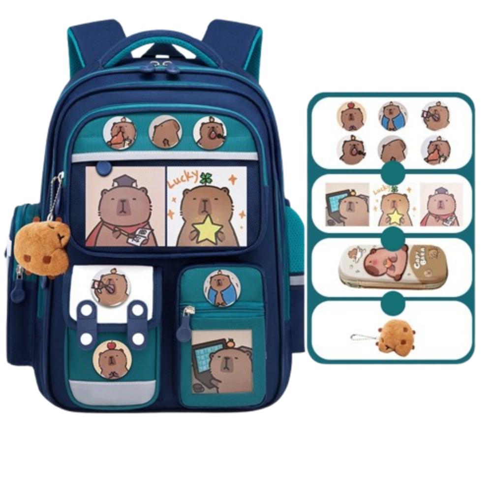 Oxford Cloth Cartoon Animal School Bag Multi-Compartments Capybara Student Bag Unisex
