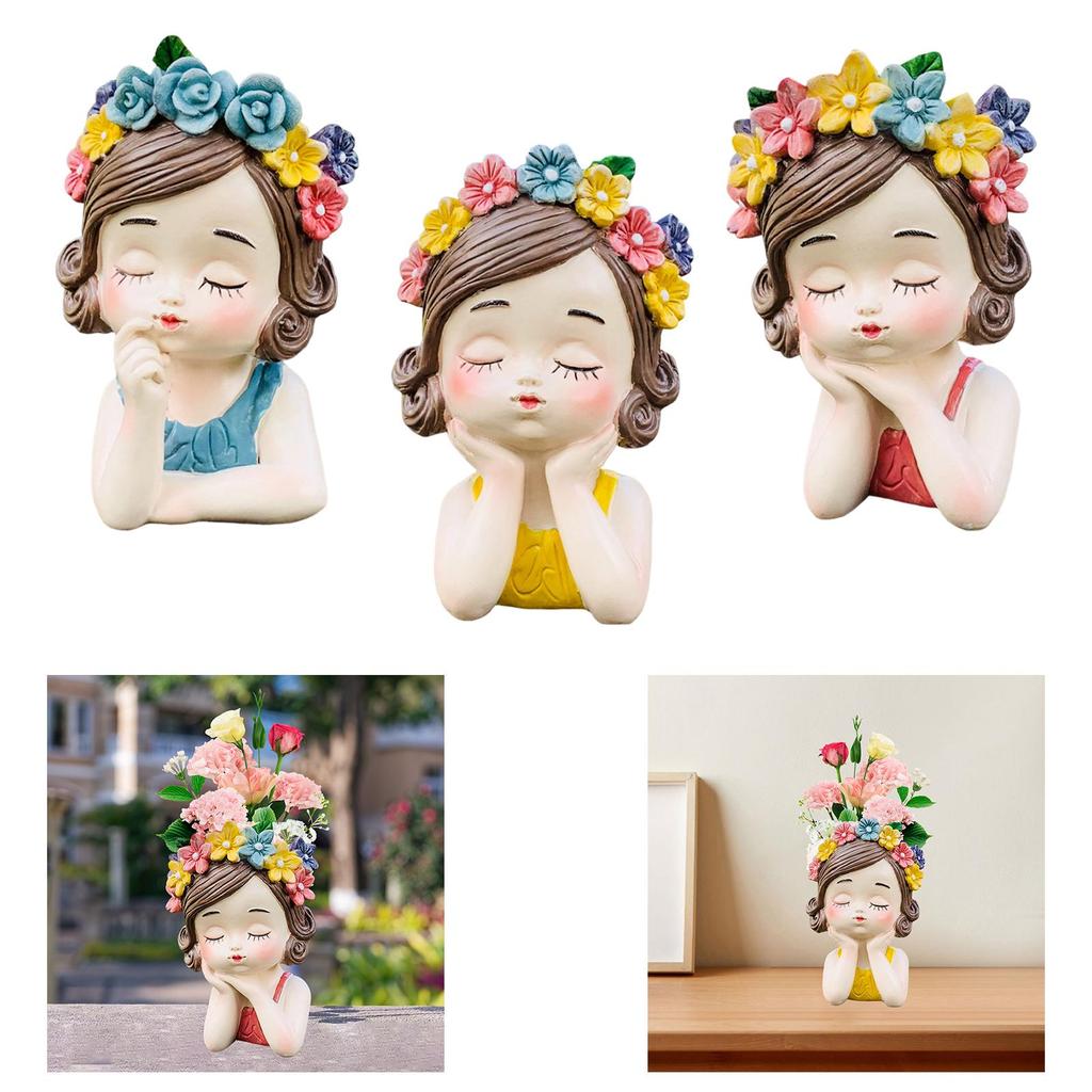 Girl Flower Pot Sculpture Planter Organizer Decorative Vivid Plant Container Flower Vase for Home Kitchen Outdoor Desk Indoor