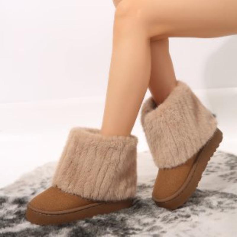 New Autumn Winter Fashionable European American Style Women's Plus Size Fleece Lined Thickened Mid Calf Snow Boots
