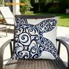 Double Sided Marine Blue And White Sea Turtle Print Throw Pillow Cover For Indoor And Outdoor Garden Sofa Decor