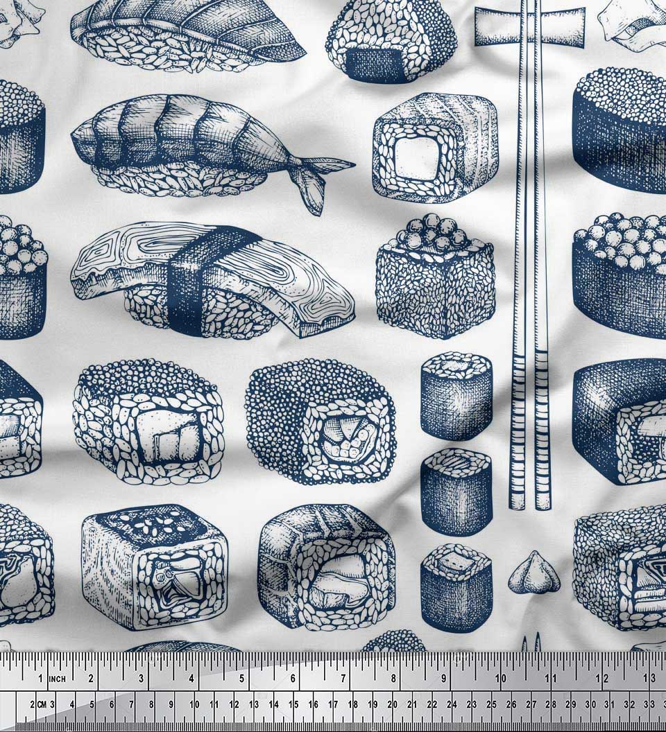 

Японська креп-атласна тканина Soimoi Зерно та рибна їжа Декоративна тканина з принтом метр 42 дюйма 42 Inch Wide - Poly Crepe білий