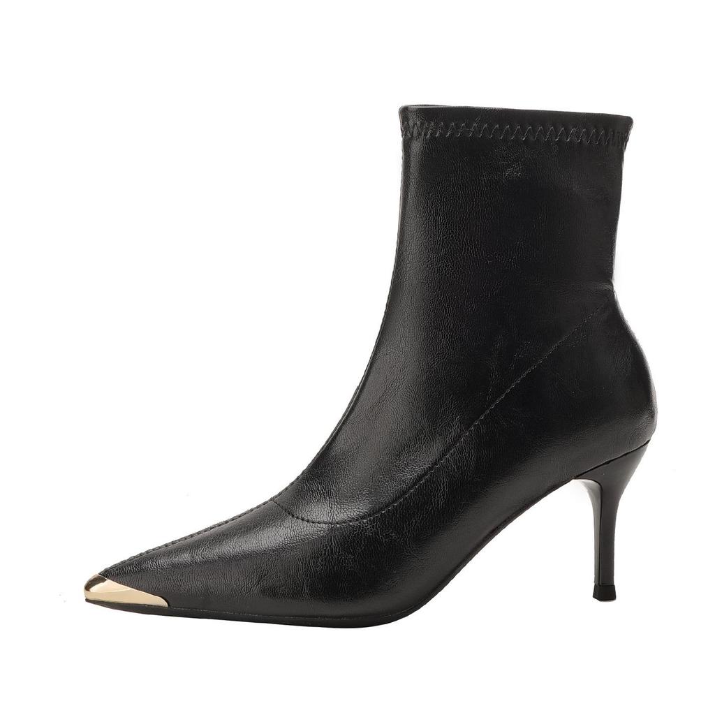 Metallic Pointed Toe Stiletto Ankle Boots - European & American Style 2025, Autumn Nude Slimming Fashion