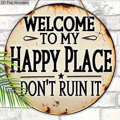 Retro Wooden Sign with "Welcome To My Happy Place" - Vintage Decorative Plaque - Ideal Hanging Ornament for Bedroom, Kitchen Decor