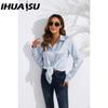 IHUASU Dámská móda Ležérní Halenky a košile s dlouhým rukávem s POLO límečkem