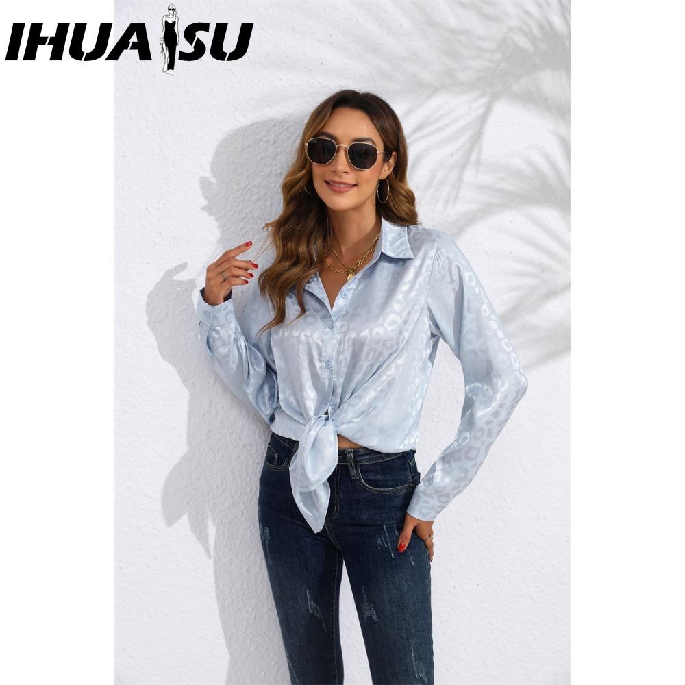 IHUASU Dámská móda Ležérní Halenky a košile s dlouhým rukávem s POLO límečkem