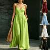 Polyester V Neck Sleeveless Dress With Pockets For Summer Casual And Beach Wear