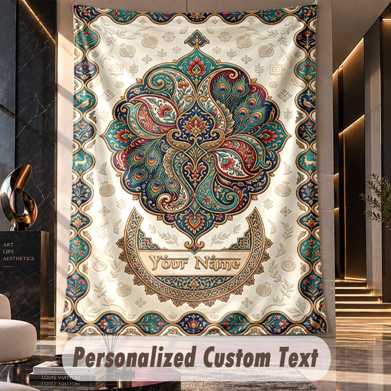 Elegant Floral Mandala Theme Wall Tapestry Customized With Name Text Personalized Hanging Tapestry For Bedroom Living Room Decor