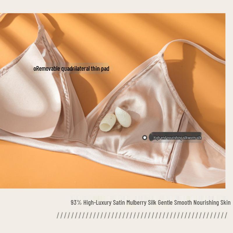 Breathable French Triangle Cup Mulberry Silk Underwear for Women - Satin Thin Section for Small Chest