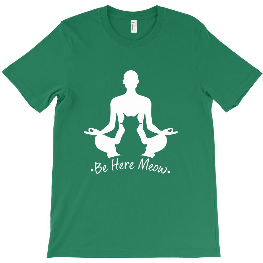Be Here Meow Yoga With Cats Lovers T Shirt Short Sleeve T Shirts Men Funny T