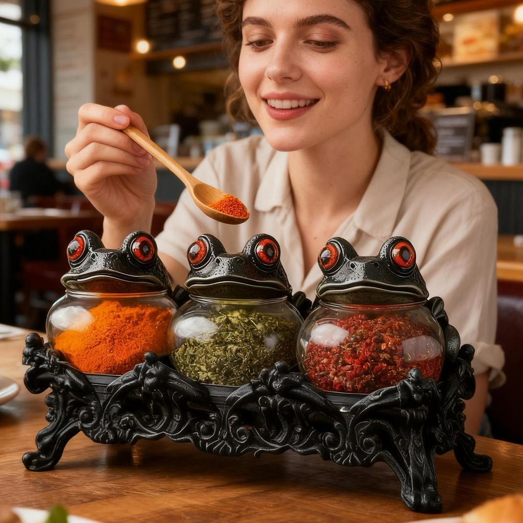 Witchy Frog Apothecary Seasonings Jars Gothic Frog Shape Seasoning Jars Salt Sugar Canister Apothecary Jar With Lids For Kitchen