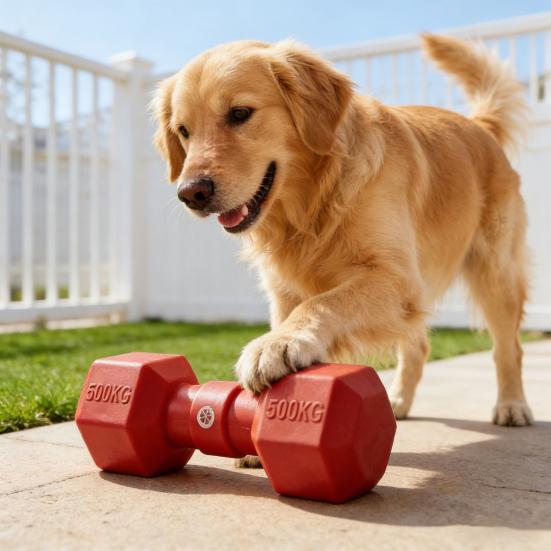Dog Barbell Chew Toy Interactive Squeaky Puppy Chew Toy Textured Tooth Cleaning Toy for Small To Large Dogs Aggressive Chewers