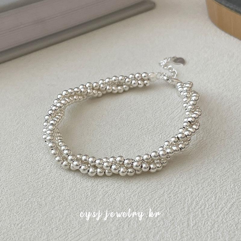 Cui Yan S925 Sterling Silver Korean Style Women's Three-Strand Bead Bracelet