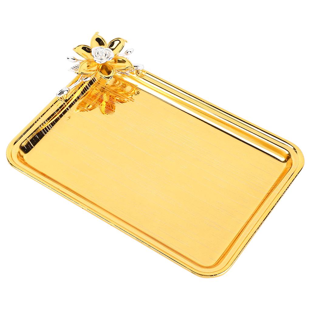 Plateau de service de table Européen Léger Luxe Décoratif Rectangulaire Plateau de service alimentaire avec décor floral pour Salon KTV Hôtel Or