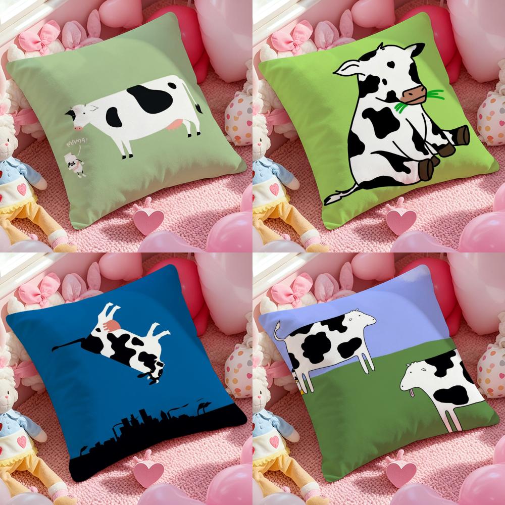Cow Cartoon Pillow Case Soft Plush Fabric DoubleSided Printed Cushion Cover Warm Winter Sofa Pillow Case