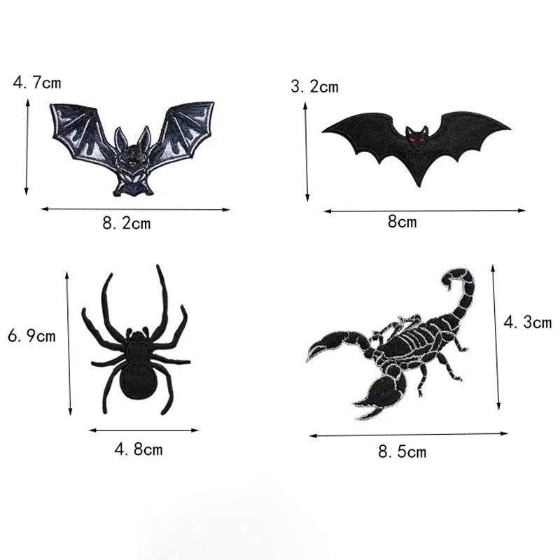 4Pcs Animal Embroidery Patch Spider Scorpion Bat Iron On Patch Applique DIY Holes Repair Clothing Decoration