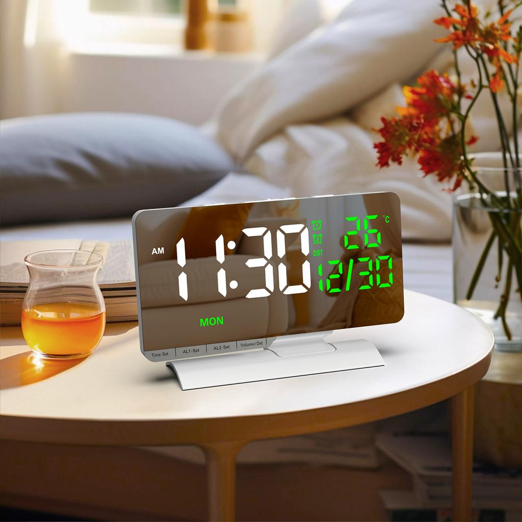 6.6 Large Display Digital Desk Clock, Dual Alarm Clock with Indoor TemperatureCelsiusDate, USBCelsiusType-C Charging Ports, 6- Dimmer, 5 Volume