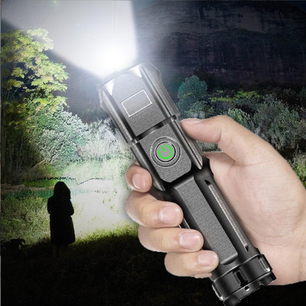 Telescopic Zoom Tactical Flashlights Rechargeable LED Torch 4 Lighting Modes Long-Range Waterproof Camping Fishing Flashlight