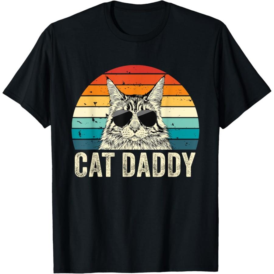 Retro Cat Daddy Vintage Distressed Maine Coon Cat Dad T-Shirt S