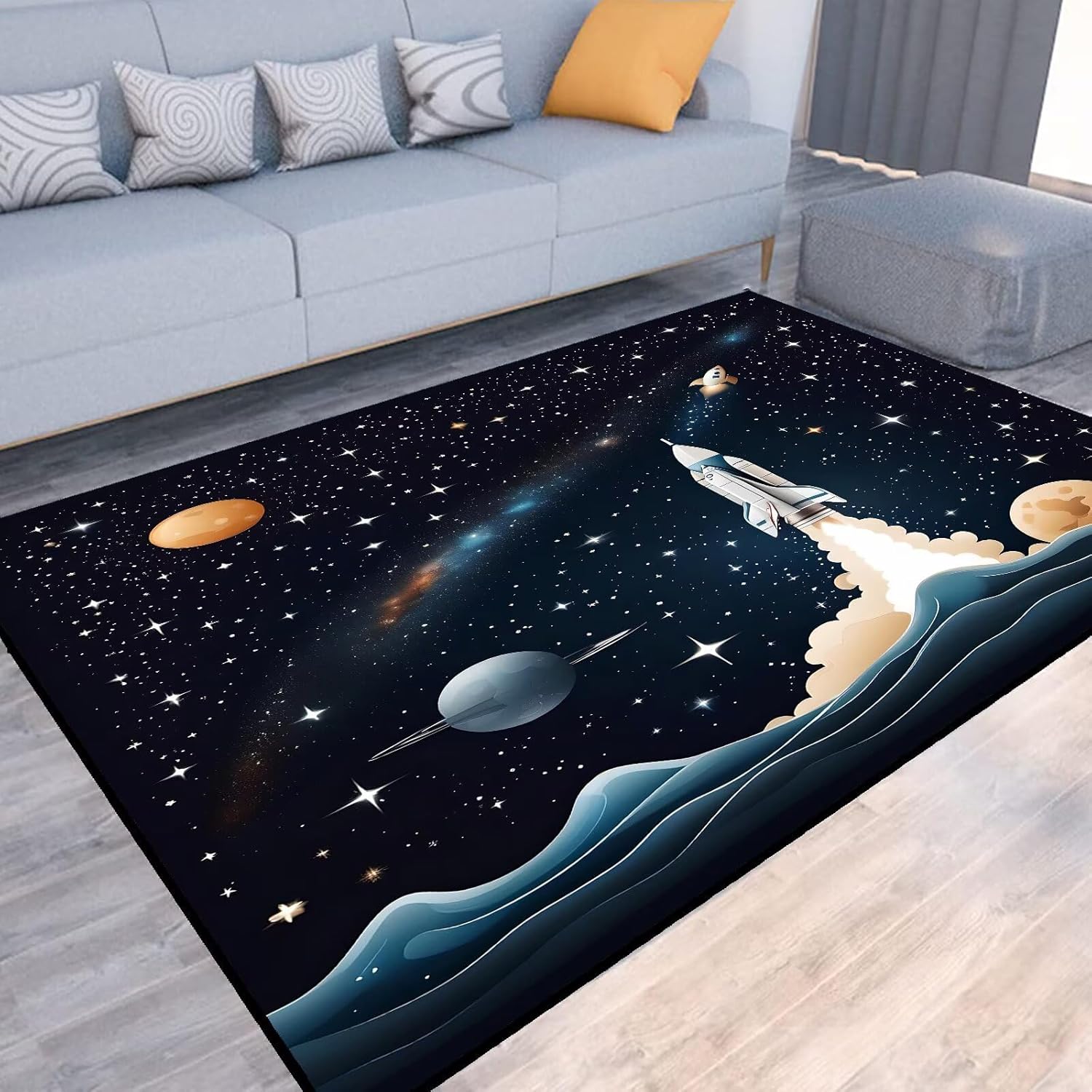 Space Planet Rocket Carpet - Sci Fi Starry Sky Bedroom Game Room Carpet Decoration Astronaut Nebula Soft Home Decoration Carpet 40x60cm