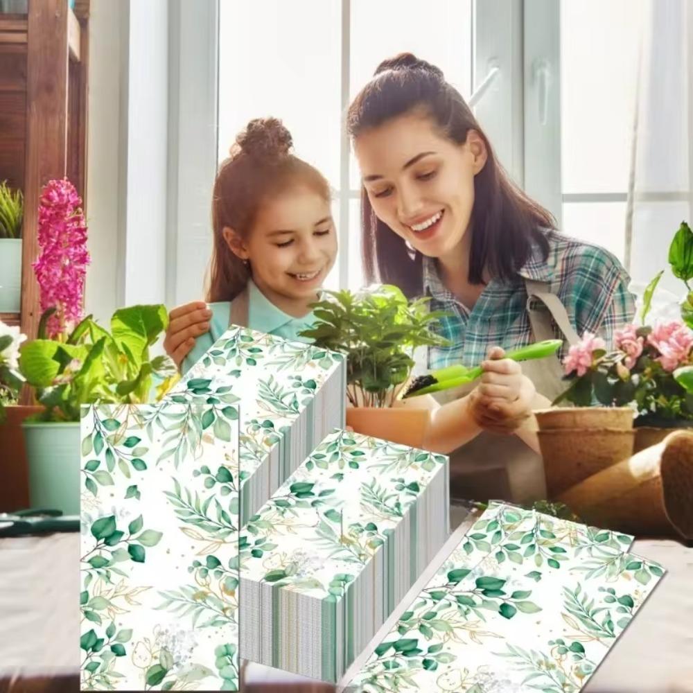 40pcs Green Plant Printed Party Paper Towel 33*33cm Tissue Eucalyptus Paper Napkins  Restaurants