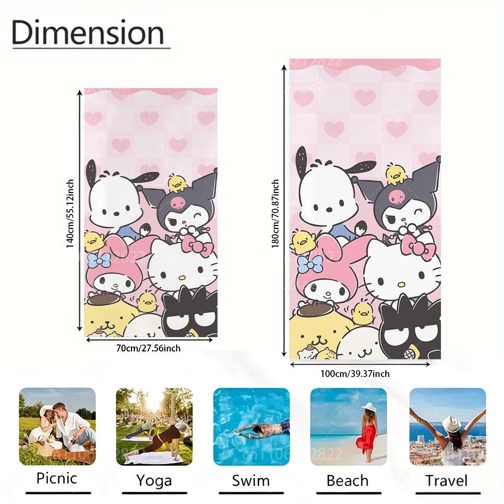 1pc Sanrio Characters Beach Towel, Lightweight Portable Towel for Beach, Pool, Travel and Camping