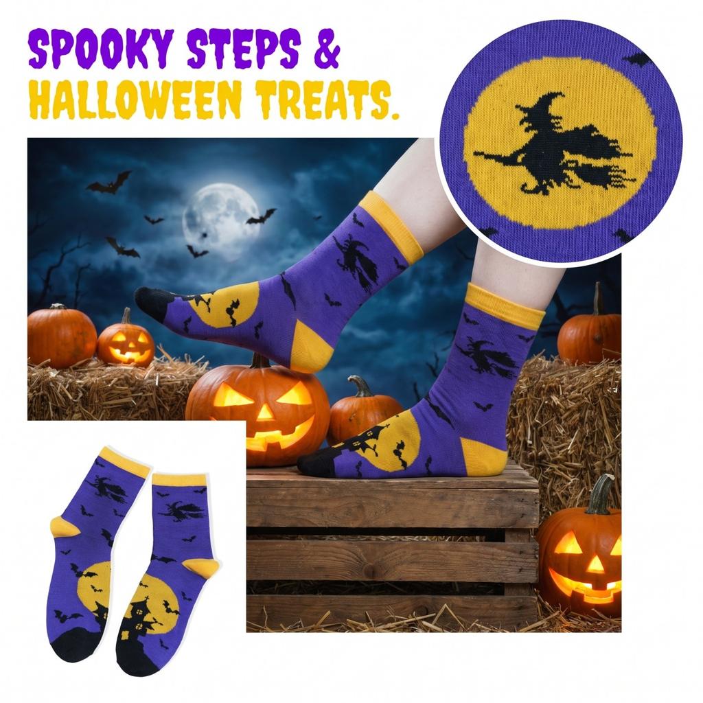 Halloween Socks with and Pumpkin Print Casual Cotton Socks for Men Women