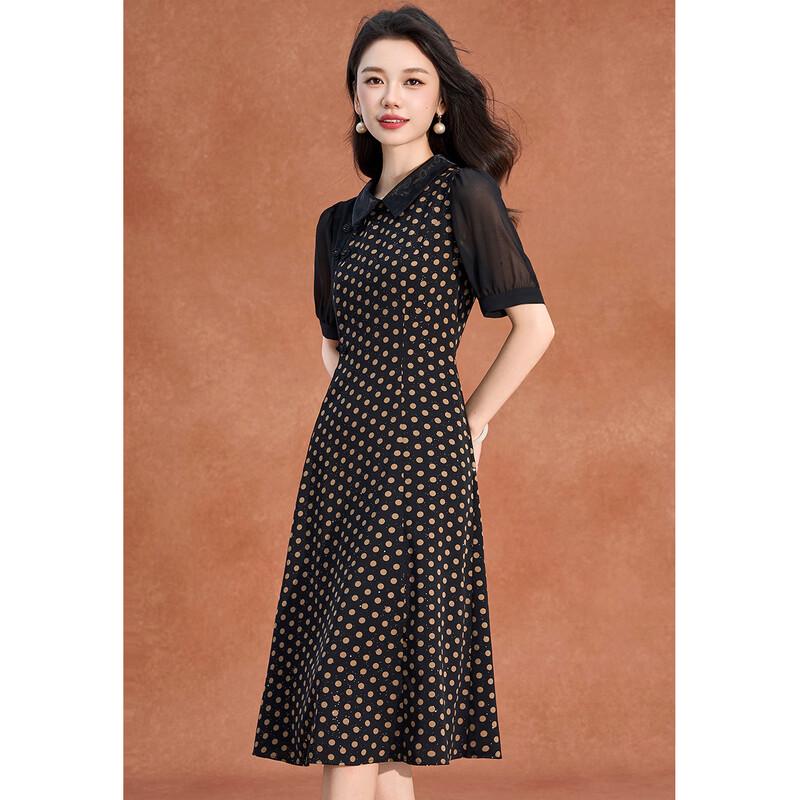 French Retro Polka Dot Lace Patchwork Midi Dress