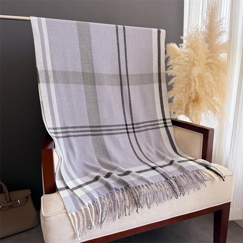 Sweet and Simple Plaid, Warm In Autumn and Winter, Cold Scarf Shawl, Commuting Versatile Couple Tassel Imitation Cashmere Scarf