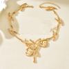Trendy Gold Color Abstract Branch Necklace Earrings Set Women Chunky Hammered Statement Jewelry